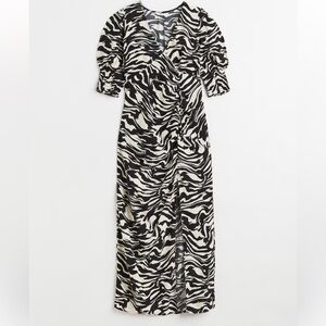 H&M M NEW Chic Zebra Print Dress Maxi Puff Sleeve